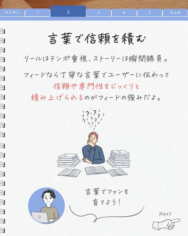 フィードは言葉で信頼を積む場所